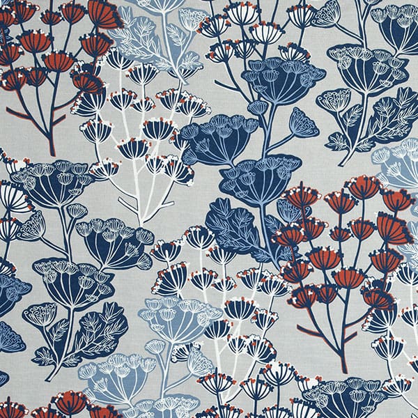 Flourish Blue/Grey Fire Retardant Curtain Fabric