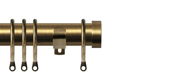 Renaissance Contract 28mm curtain pole kit in Antique Brass with Short L brackets and End Cap finials