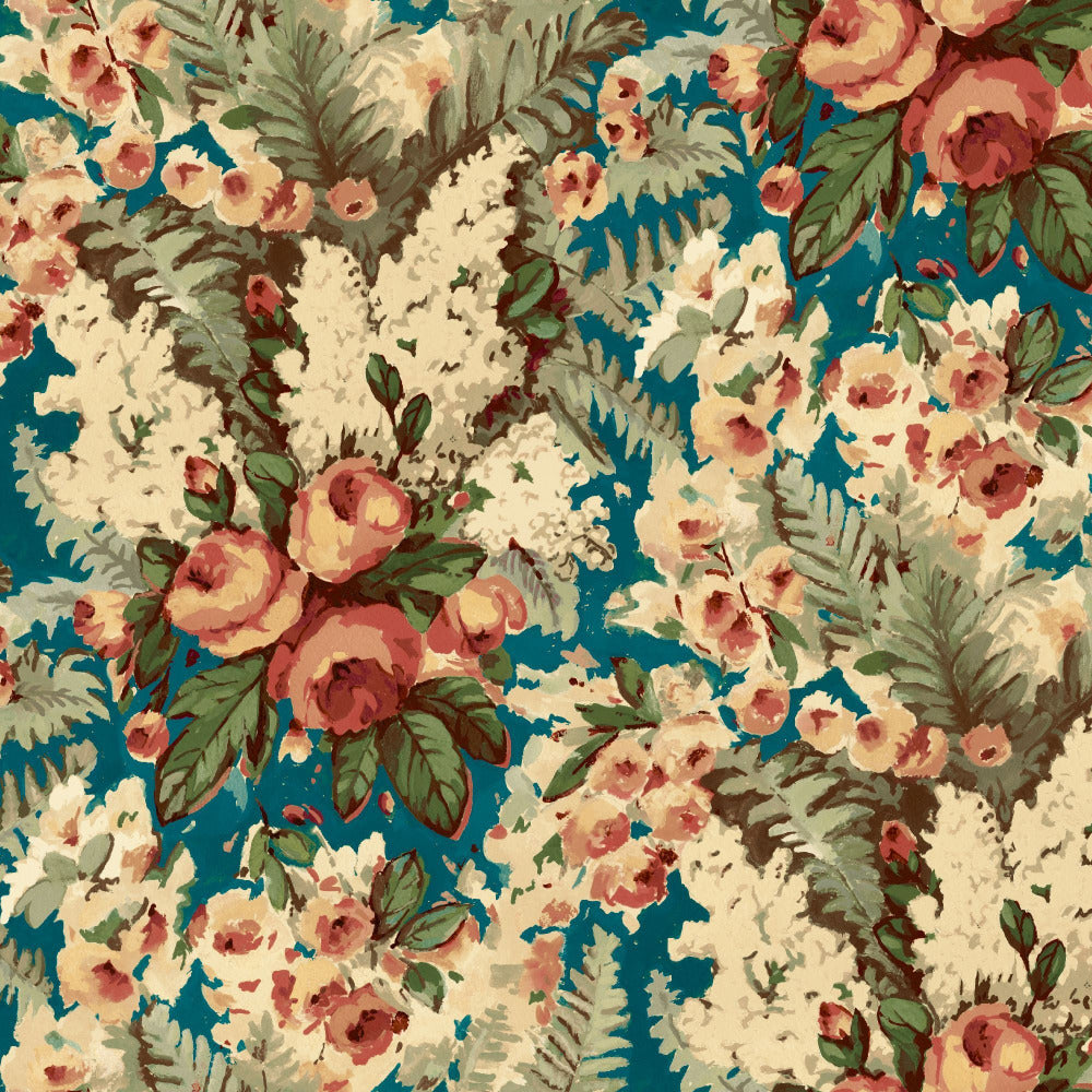 Mallion & Knowles Rose Bower Jade Fire Retardant Curtains texture detail