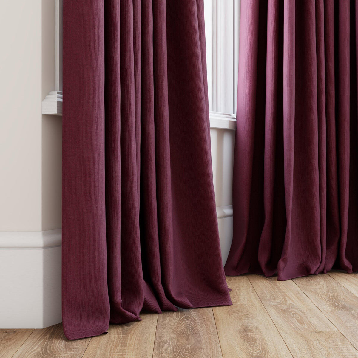 Sekers Glamis Raspberry fire retardant curtain fabric made-up curtain
