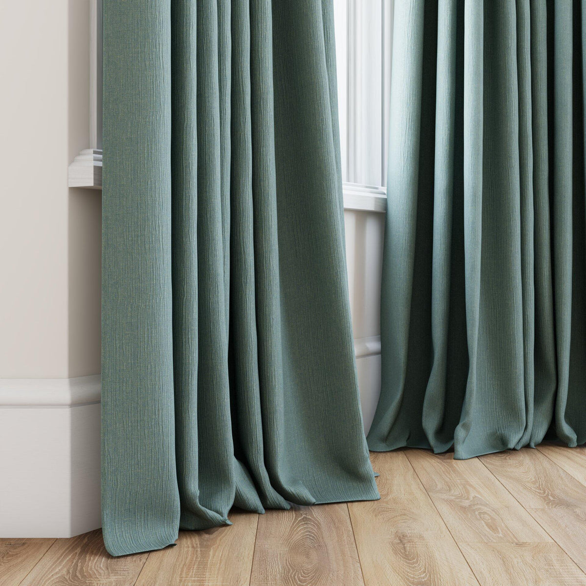 Sekers Glamis Seaspray fire retardant curtain fabric made-up curtain