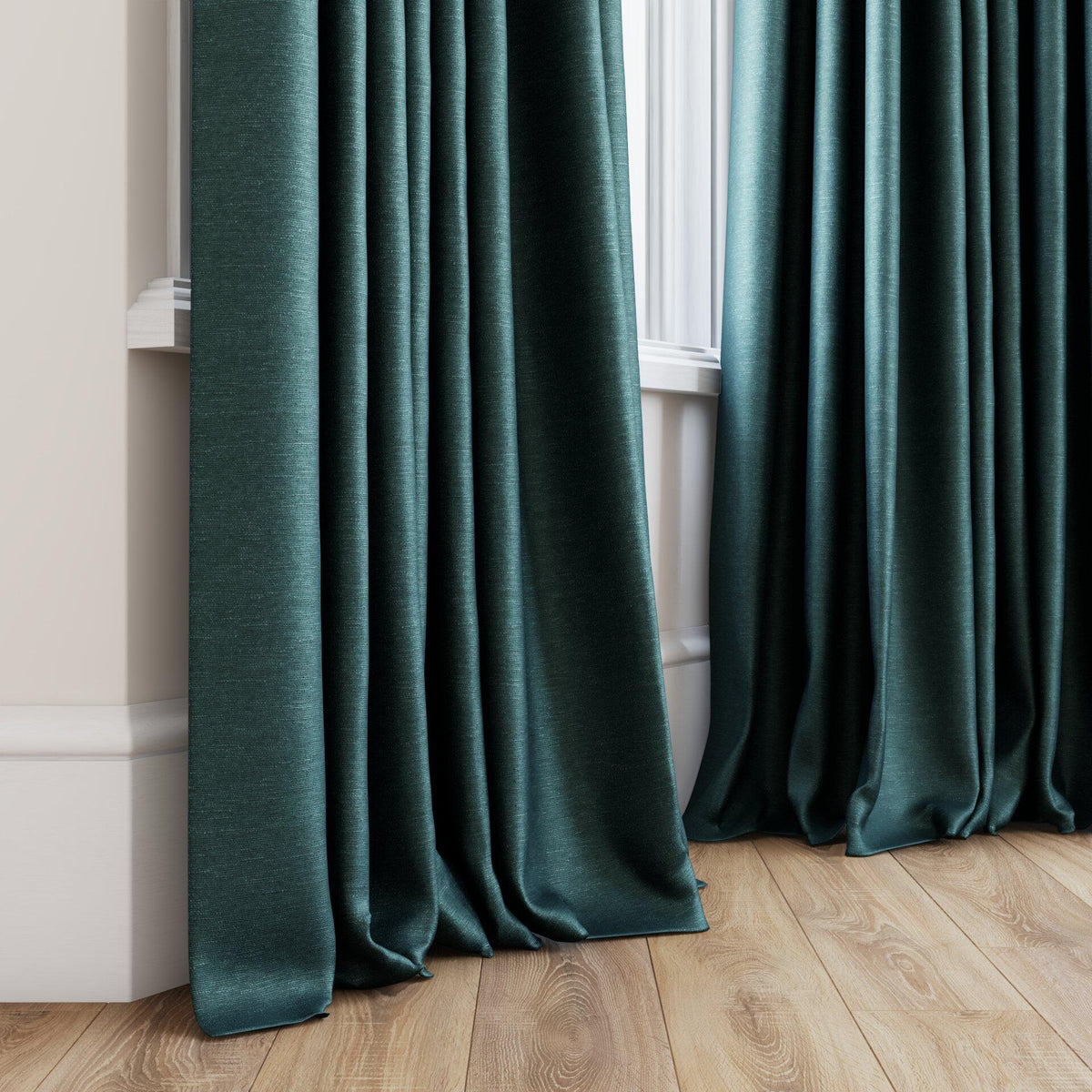 Sekers Riviera Petrol Green fire retardant curtain fabric, view 3