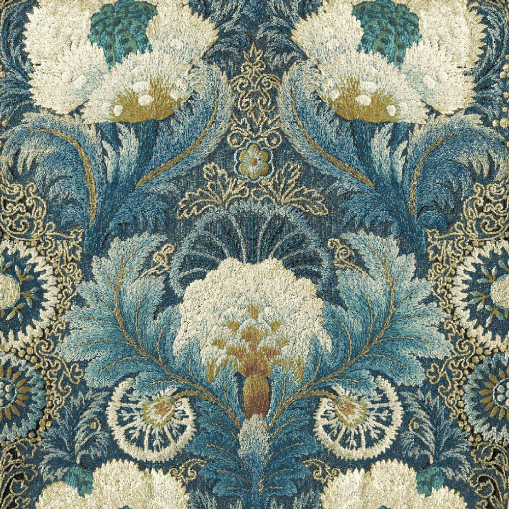 Mallion & Knowles Tapestry Teal Fire Retardant Curtains texture detail