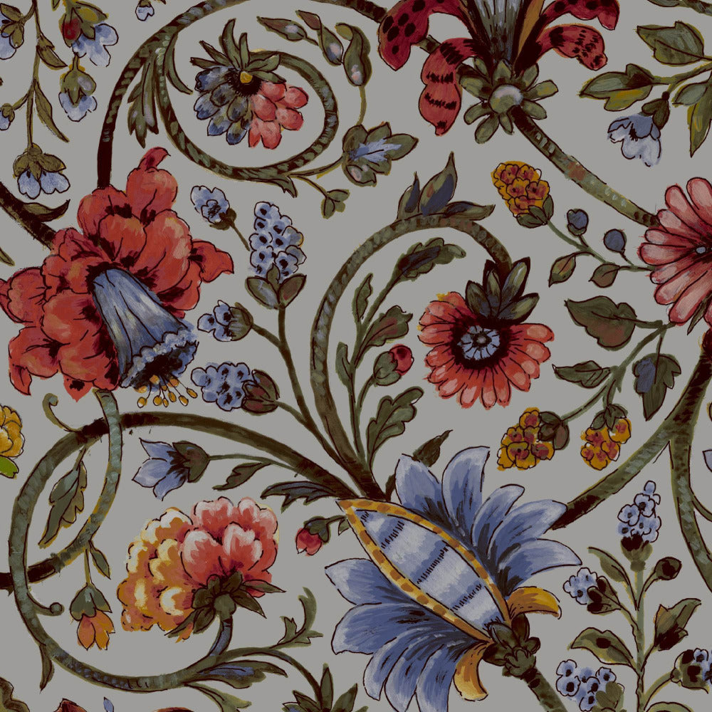 Mallion & Knowles Baroda Scarlet/Grey Fire Retardant Curtains texture detail
