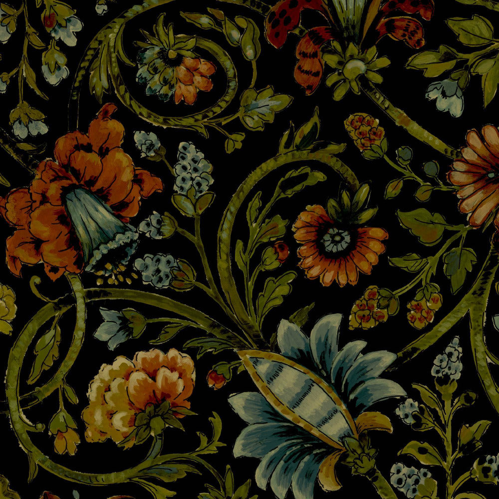 Mallion & Knowles Baroda Amber/Black Fire Retardant Curtains texture detail