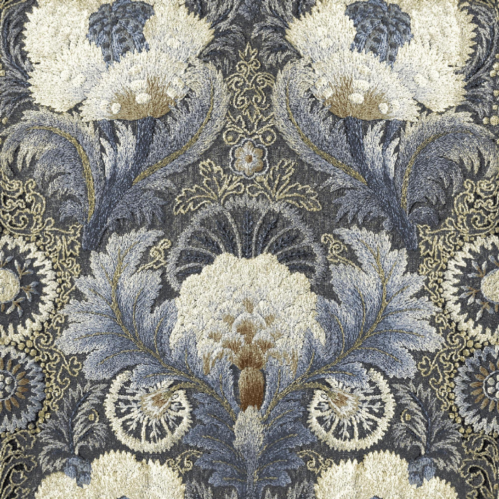 Mallion & Knowles Tapestry Silver Fire Retardant Curtains texture detail