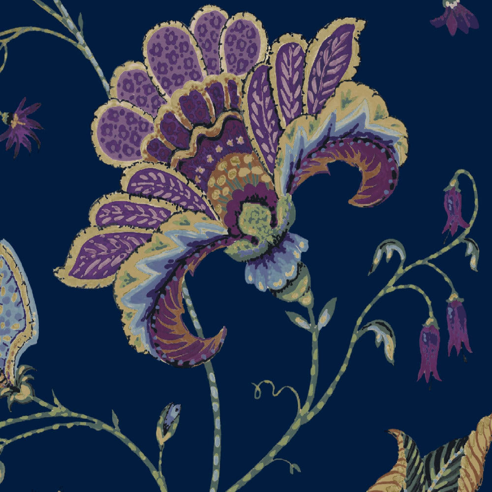 Mallion & Knowles Varanasi Navy Fire Retardant Curtains texture detail