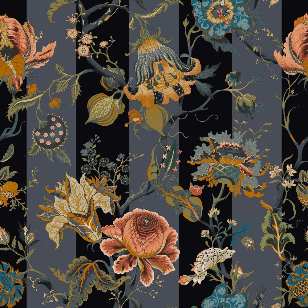 Mallion & Knowles Athena Stripe Midnight Fire Retardant Curtains texture detail