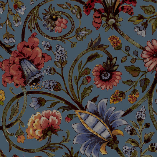 Mallion & Knowles Baroda Crimson/Slate Fire Retardant Curtains texture detail