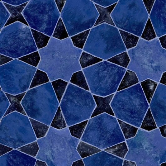 Mallion & Knowles Bazaar Ultramarine Fire Retardant Curtains texture detail