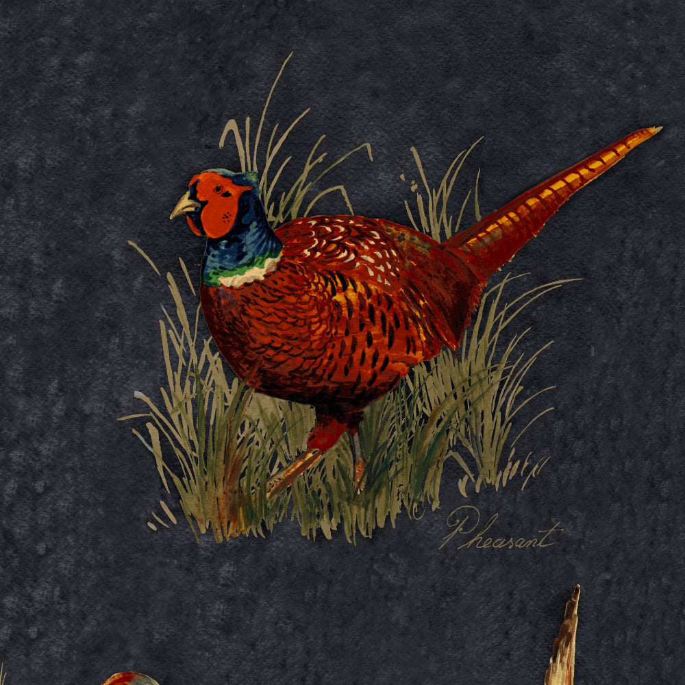 Mallion & Knowles Game Birds Graphite Fire Retardant Curtains texture detail