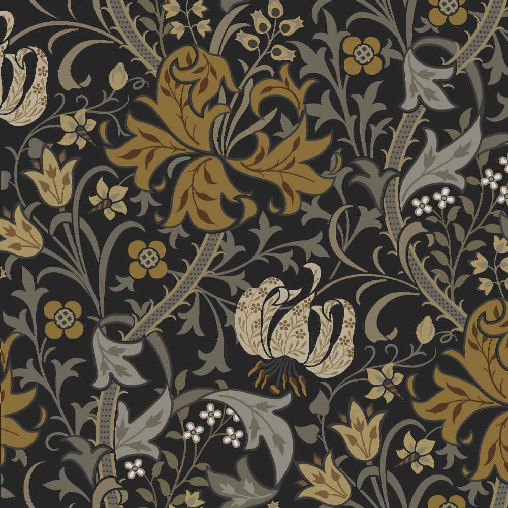 Mallion & Knowles Honeysuckle Gold-Charcoal Fire Retardant Curtains texture detail
