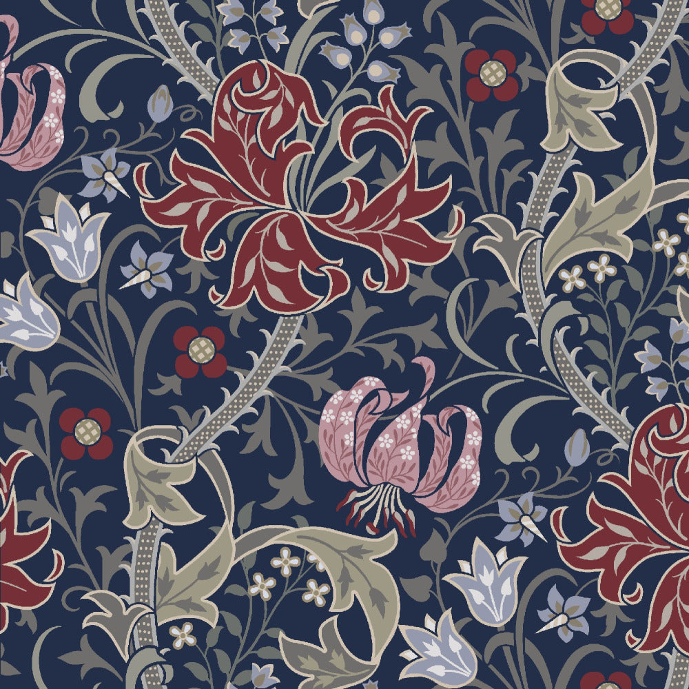 Mallion & Knowles Honeysuckle Red-Navy Fire Retardant Curtains texture detail