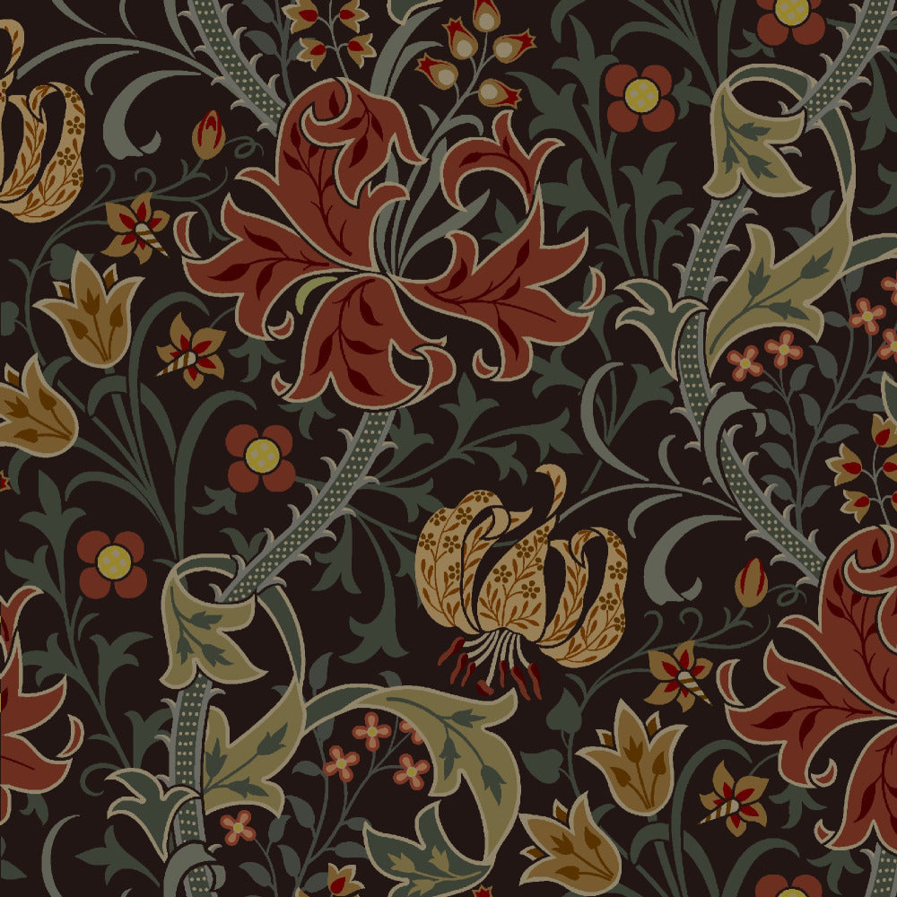 Mallion & Knowles Honeysuckle Scarlet-Black Fire Retardant Curtains texture detail
