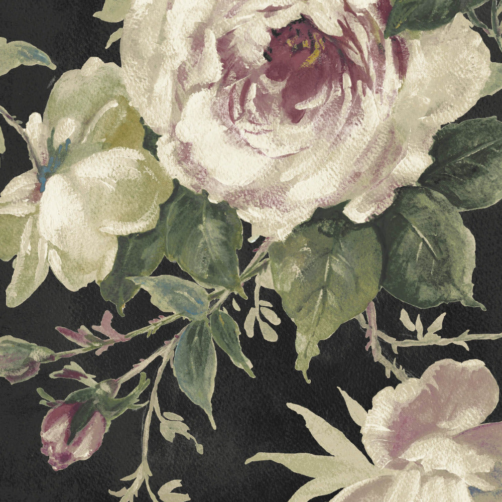 Mallion & Knowles Messina Rose/Black Fire Retardant Curtains texture detail