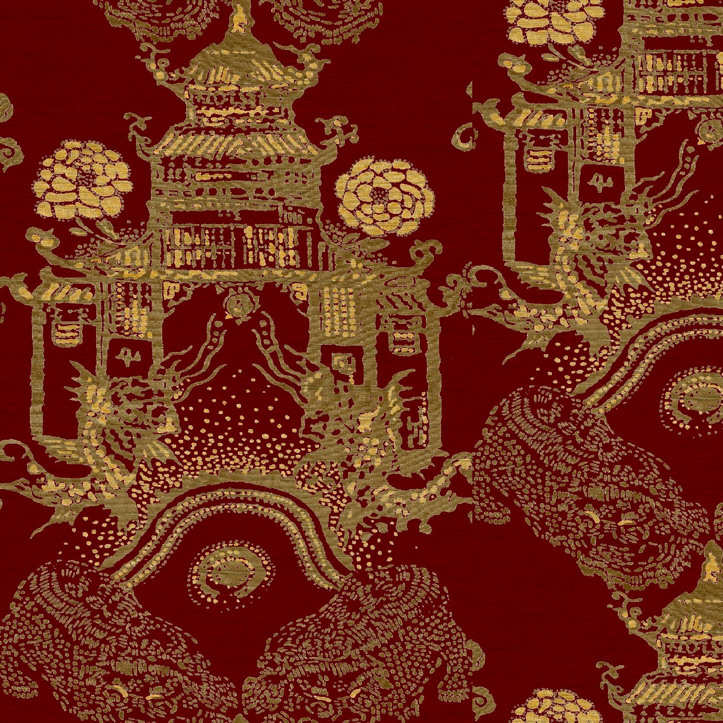 Mallion & Knowles Pagoda Crimson Fire Retardant Curtains texture detail