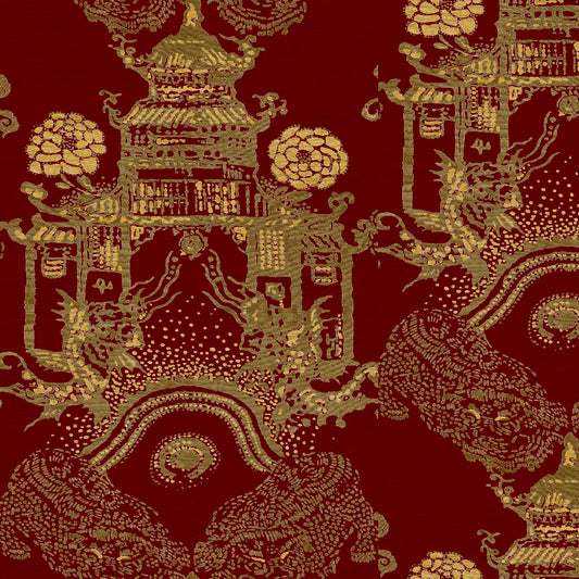 Mallion & Knowles Pagoda Crimson Fire Retardant Curtains texture detail