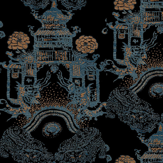 Mallion & Knowles Pagoda Steel/Apricot Fire Retardant Curtains texture detail