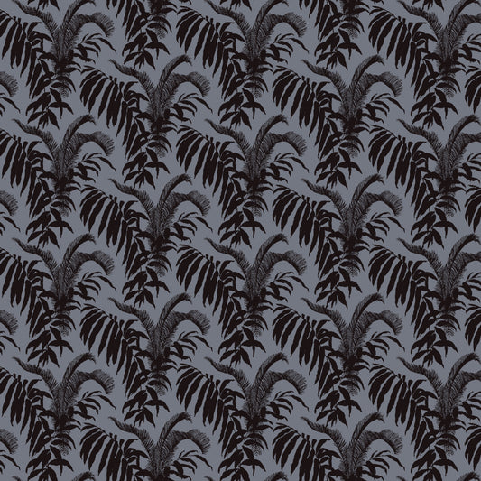 Mallion & Knowles Palm Court Silver/Black Fire Retardant Curtains texture detail