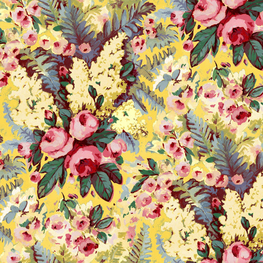 Mallion & Knowles Rose Bower Yellow Fire Retardant Curtains texture detail