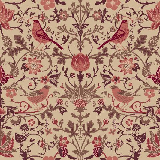 Mallion & Knowles Song Bird Berry Fire Retardant Curtains texture detail