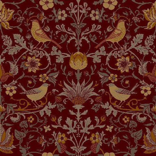 Mallion & Knowles Song Bird Crimson Fire Retardant Curtains texture detail