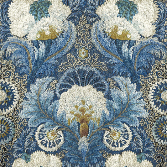 Mallion & Knowles Tapestry Sapphire Fire Retardant Curtains texture detail