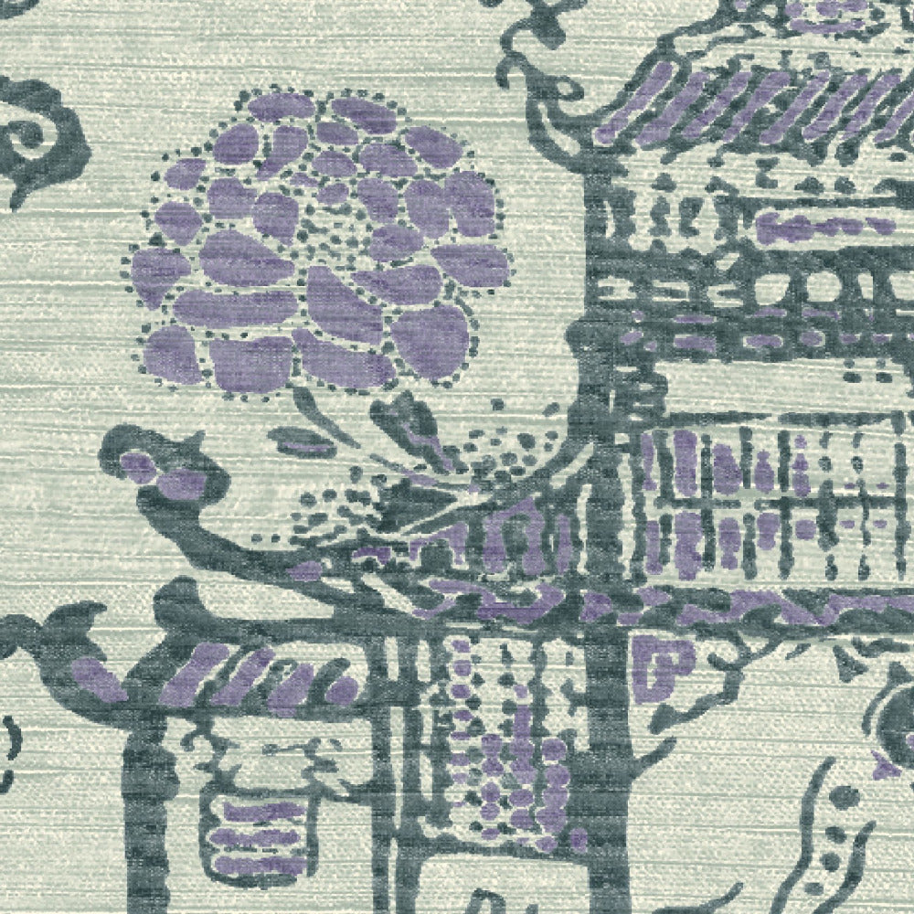 Mallion & Knowles Zen Garden Jade-Lilac Fire Retardant Curtains texture detail