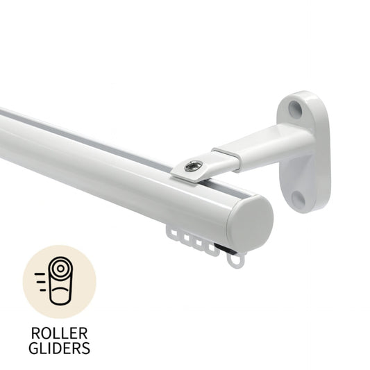 Motiva Round contract curtain track in white – roller gliders