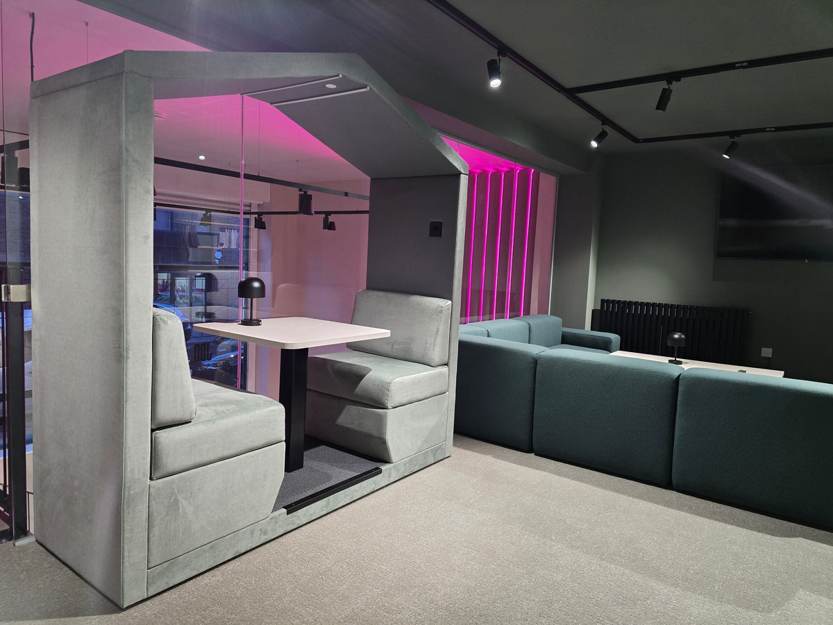 Abbotsford Textiles Wool Sateen fire retardant curtain fabric in an acoustic pod interior