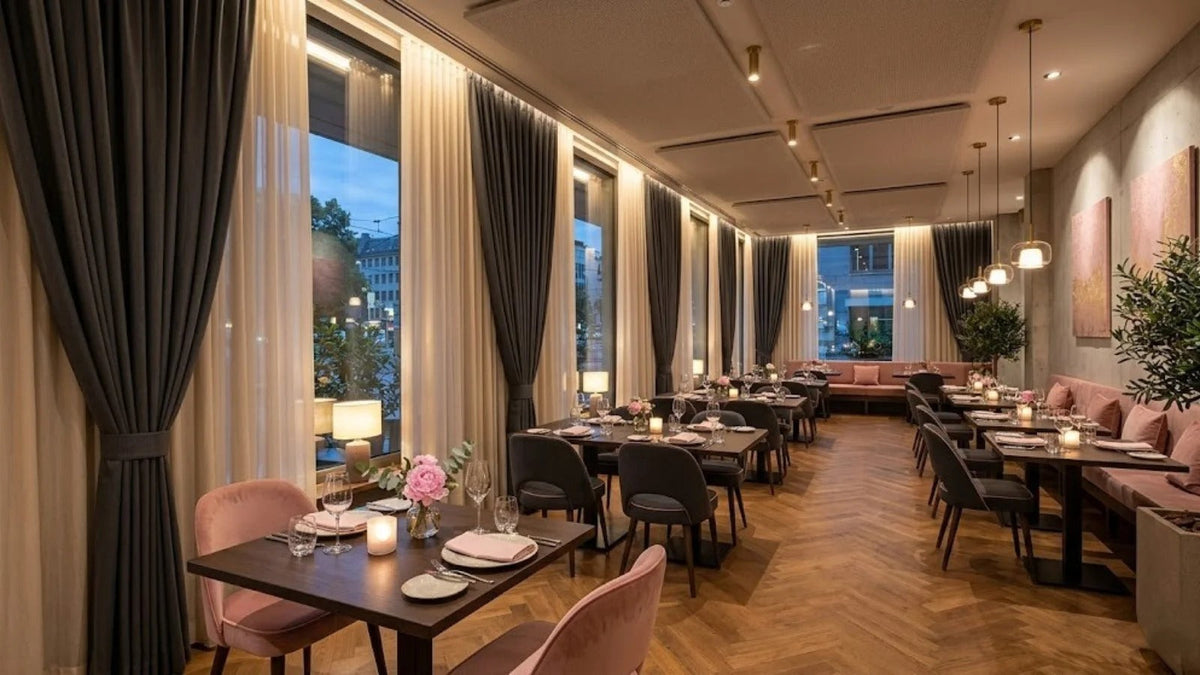 Restaurant curtains, fire retardant fabrics for restaurant and dining interiors