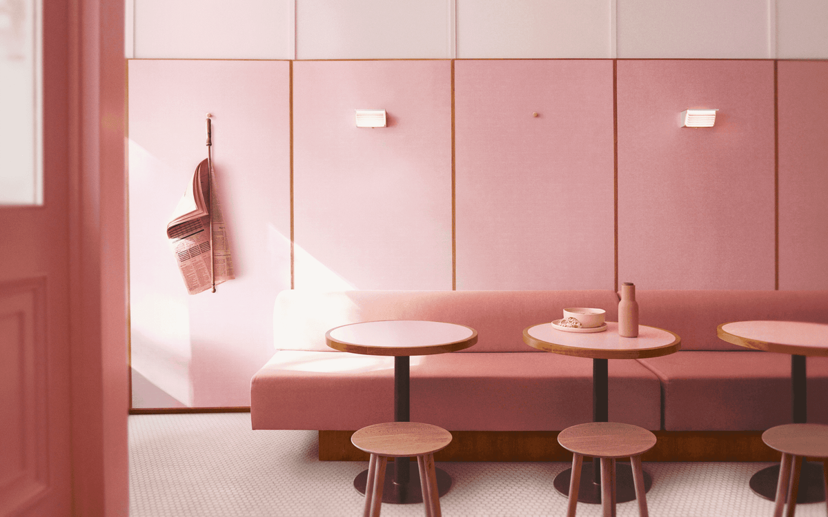 Aspect in Petra blush pink, Humble Pizza cafe interior