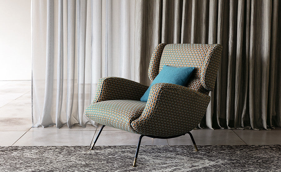 Romo Habanera fire retardant curtain fabric in a styled interior