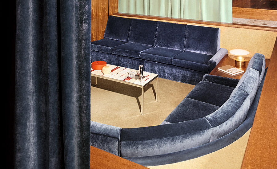 Kirkby Design Nova FR fire retardant curtain fabric in a styled interior