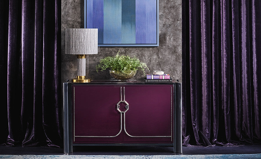Zinc Textile Parisienne fire retardant curtain fabric in a styled interior