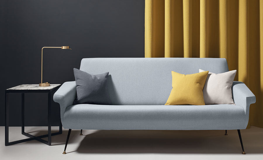Kirkby Design Soda FR fire retardant curtain fabric in a styled interior