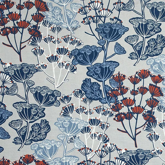 Flourish Blue/Grey Fire Retardant Curtain Fabric