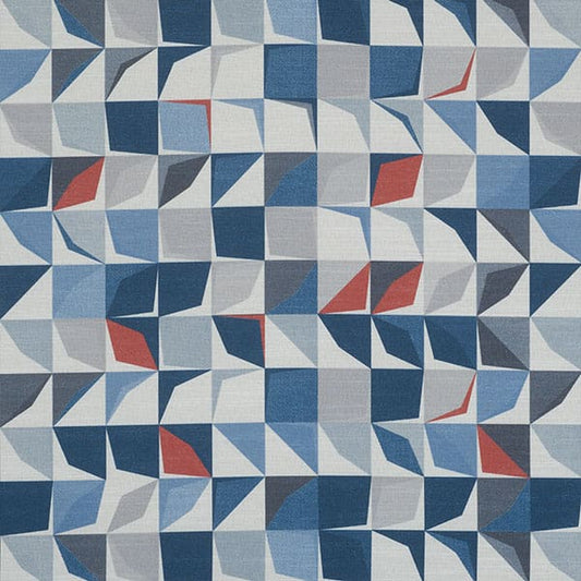Kinetic Blue/Grey Fire Retardant Curtain Fabric