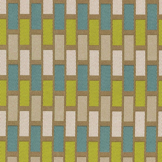 Plaza Teal/Latte Fire Retardant Curtain Fabric