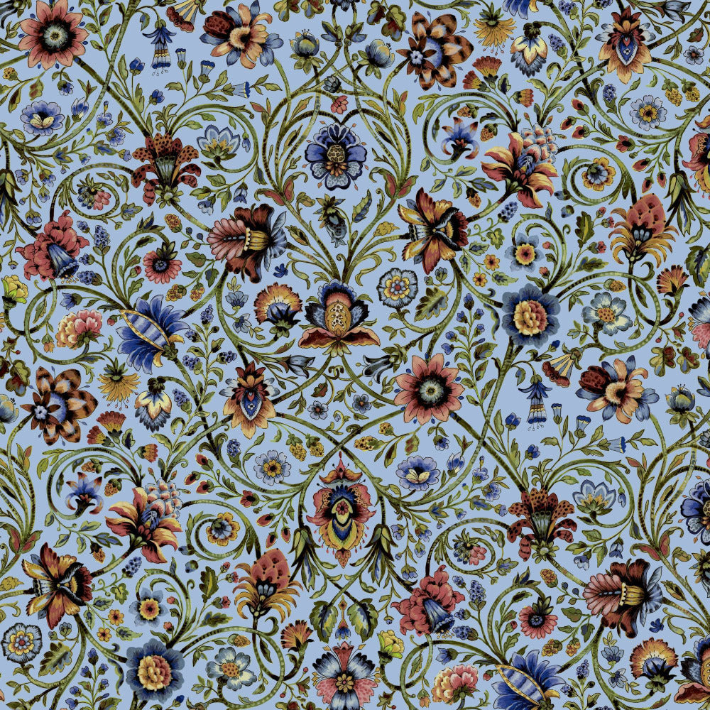 Mallion & Knowles Baroda Chintz/Sky Fire Retardant Curtains