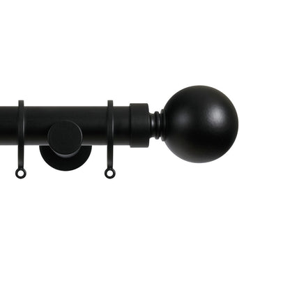 Contract 35mm curtain pole set with contemporary brackets and ball finials in matt black