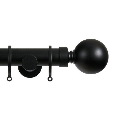 Contract 35mm curtain pole set with contemporary brackets and ball finials in matt black