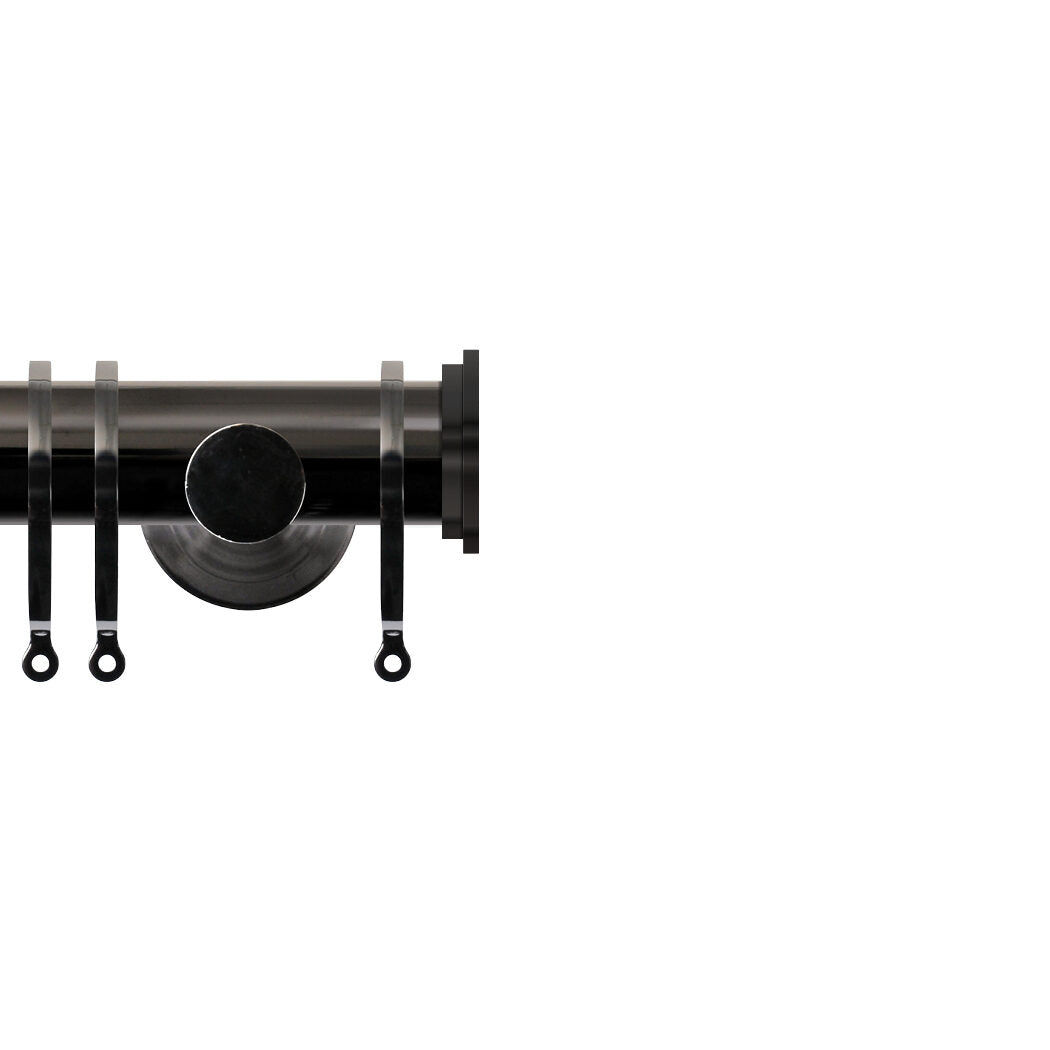 Contract 35mm curtain pole set with contemporary brackets and end cap finials in black nickel
