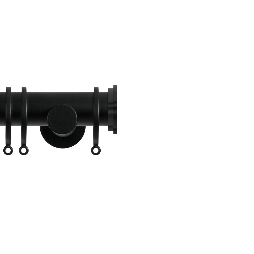 Contract 35mm curtain pole set with contemporary brackets and end cap finials in matt black