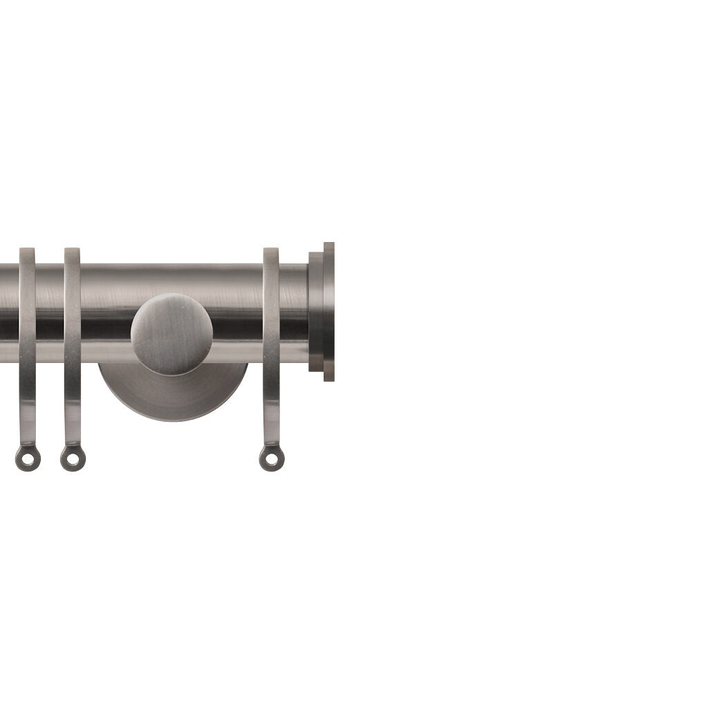 Contract 35mm curtain pole set with contemporary brackets and end cap finials in brushed nickel