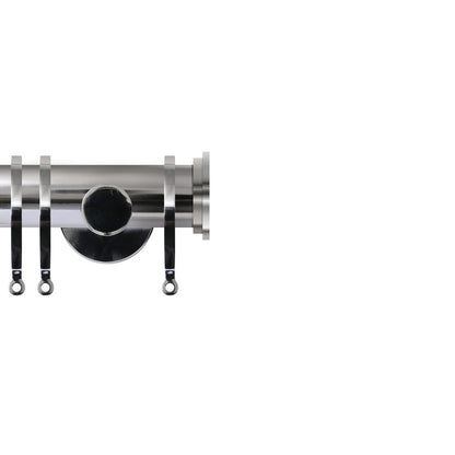 Contract 35mm curtain pole set with contemporary brackets and end cap finials in polished silver
