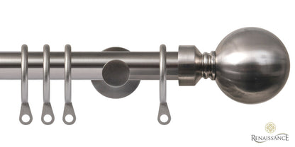 Contract 19mm stainless steel curtain pole set with contemporary brackets and ball finials