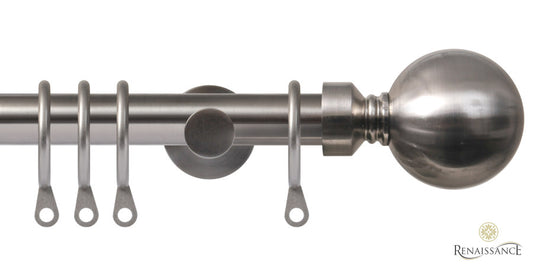 Contract 19mm stainless steel curtain pole set with contemporary brackets and ball finials
