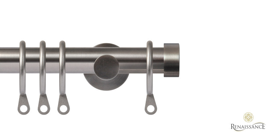 Contract 19mm stainless steel curtain pole set with contemporary brackets and end cap finials