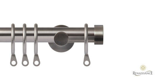 Contract 19mm stainless steel curtain pole set with contemporary brackets and end cap finials